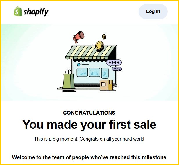 Shopify First Sale Email